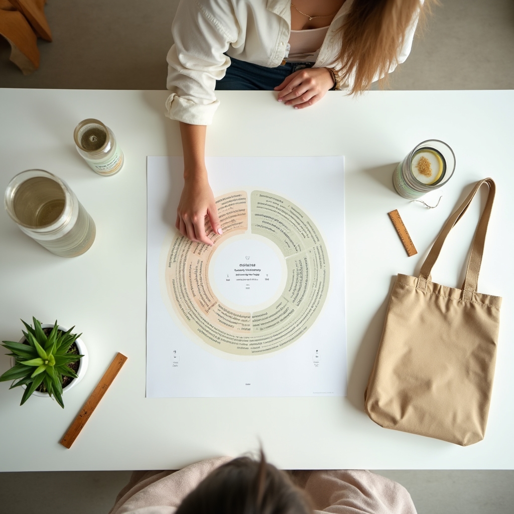 Conscious consumption workshop with sustainable products and circular economy diagram